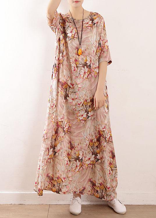 Chic Pink Print Oriental Summer Maxi Dress - bagstylebliss