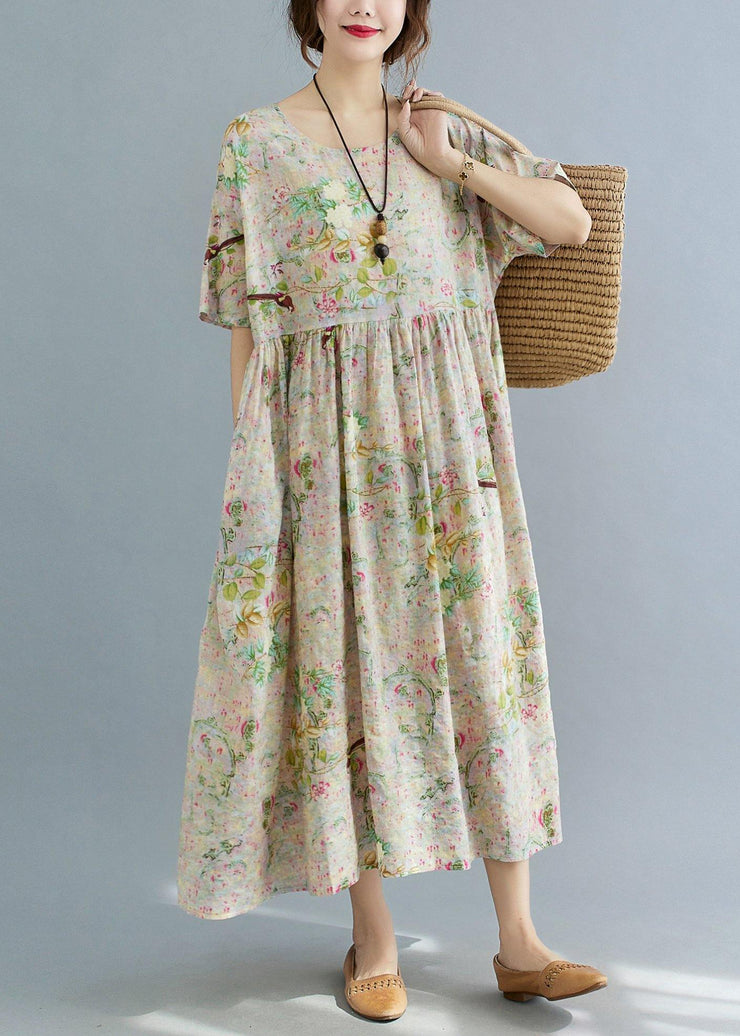 Chic Print O-Neck Summer Cotton Dress - bagstylebliss