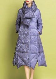 Schickes lila besticktes asymmetrisches Design Parkas mit feiner Baumwollfüllung Winter