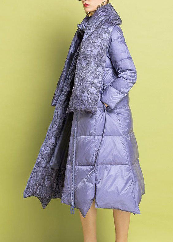 Schickes lila besticktes asymmetrisches Design Parkas mit feiner Baumwollfüllung Winter