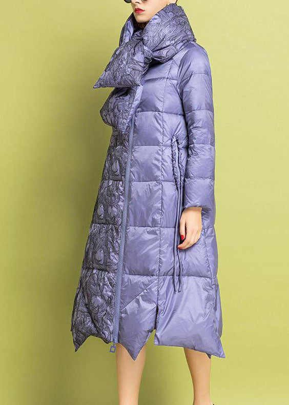 Schickes lila besticktes asymmetrisches Design Parkas mit feiner Baumwollfüllung Winter