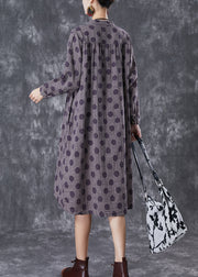 Chic Purple Oversized Print Cotton Vacation Dresses Fall