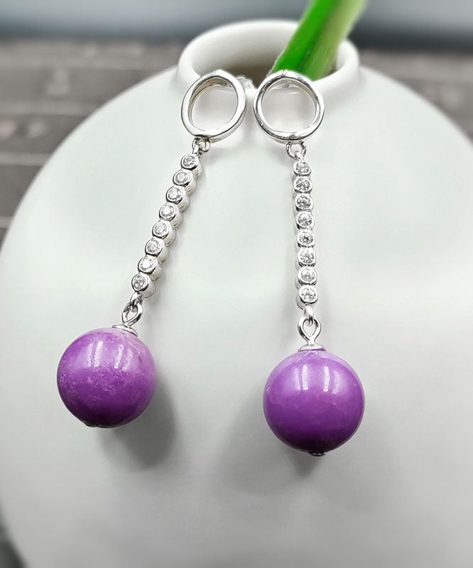 Chic Purple Sterling Silver Inlaid Gem Stone Zircon Drop Earrings