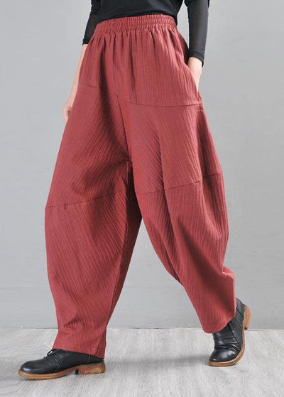 Chic Red Cotton Linen Radish trousers Pants Summer - bagstylebliss