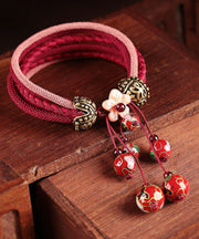 Chic Red Hand Knitting Alloy Cloisonne Shell Flower Charm Bracelet