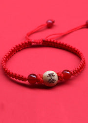 Chic Red Hand Knitting Peach Wood Charm Bracelet