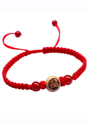 Chic Red Hand Knitting Peach Wood Charm Bracelet