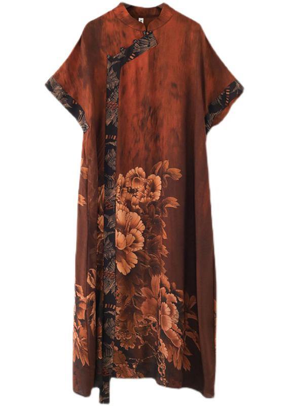 Chic Red Print Chiffon Peony Oriental Summer Dress - bagstylebliss
