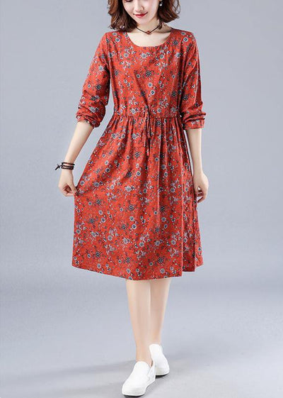 Chic Red Print Wardrobes O Neck Drawstring Loose Spring Dresses - bagstylebliss