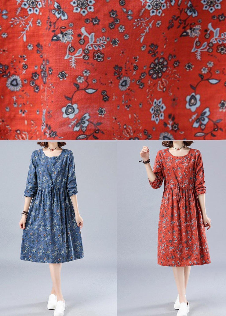 Chic Red Print Wardrobes O Neck Drawstring Loose Spring Dresses - bagstylebliss