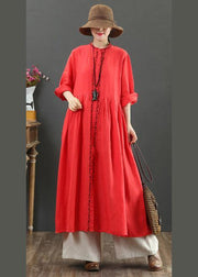 Chic Red cotton Outfit O Neck Cinched Robes Spring Dress - bagstylebliss