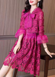 Chic Rose Hooded Embroidered Patchwork Lace Dresses Fall