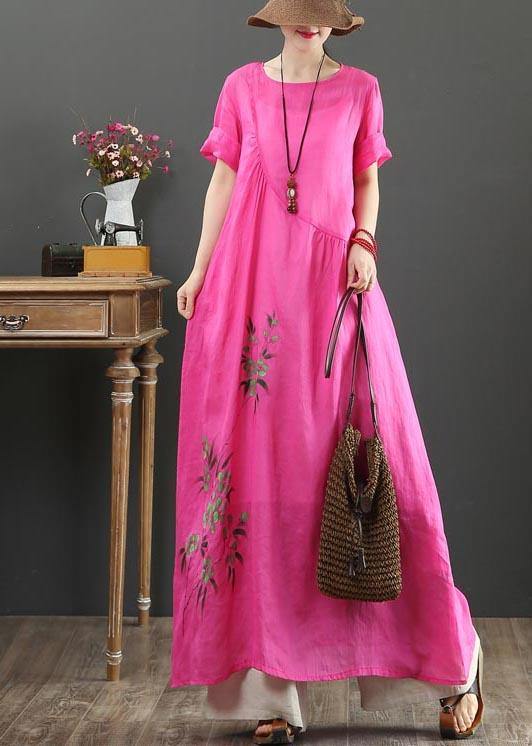 Chic Rose Print asymmetrical design Party Summer Linen Dress - bagstylebliss