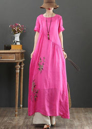 Chic Rose Print asymmetrical design Party Summer Linen Dress - bagstylebliss