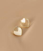 Chic Silk Alloy Acrylic Zircon Asymmetricar Love Stud Earrings