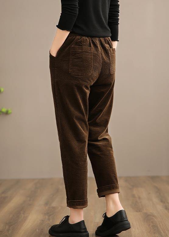 Chic Spring Women Trousers Vintage Chocolate Sewing Elastic Waist Patchwork Pant - bagstylebliss