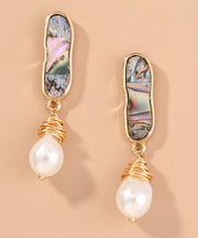 Chic Sterling Silver Inlaid Jade Abalone Shell Drop Earrings