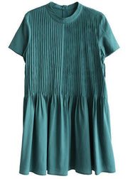 Chic Tea Green O-Neck Patchwork Summer Holiday Dress Short Sleeve - bagstylebliss