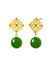 Chic Tea Green Sterling Silver Overgild Zircon Jade Drop Earrings