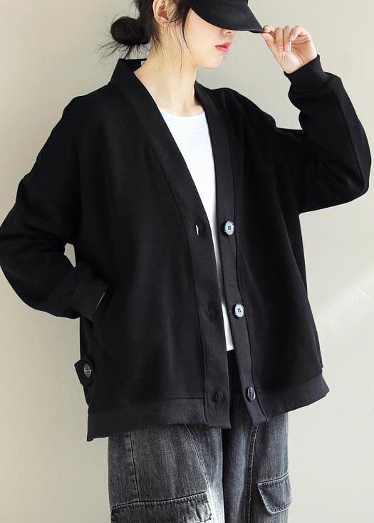 Chic V Neck Button Down Fashion Spring Trench Coat Black Silhouette Jackets - bagstylebliss