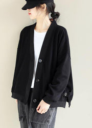 Chic V Neck Button Down Fashion Spring Trench Coat Black Silhouette Jackets - bagstylebliss