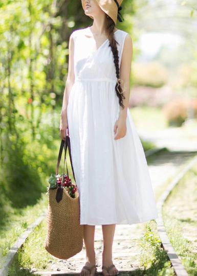 Chic V Neck Sleeveless Summer Clothes Design White Traveling Dress - bagstylebliss