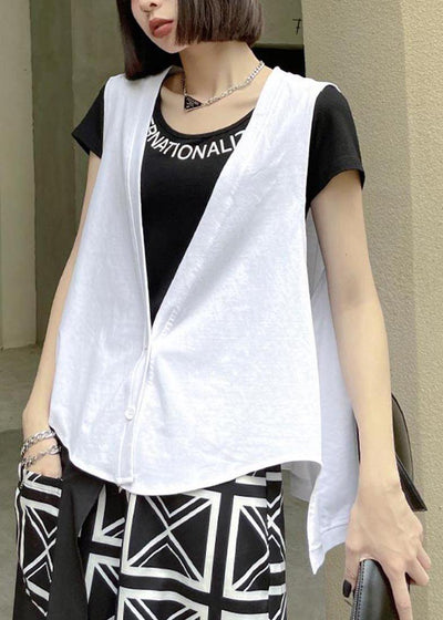 Chic White Button low high design Sleeveless waistcoat Summer - bagstylebliss