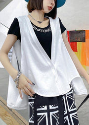 Chic White Button low high design Sleeveless waistcoat Summer - bagstylebliss