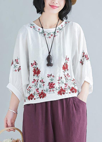 Chic White Embroideried Shirt Summer Cotton Linen - bagstylebliss