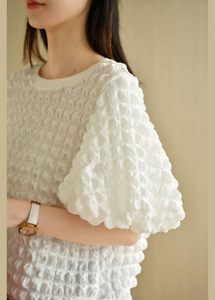 Chic White O-Neck Puff Sleeve Summer Cotton Tops - bagstylebliss