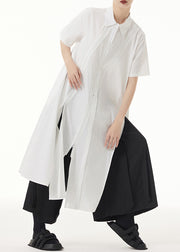 Chic White Peter Pan Collar Asymmetrical Patchwork Cotton Shirt Dress Summer