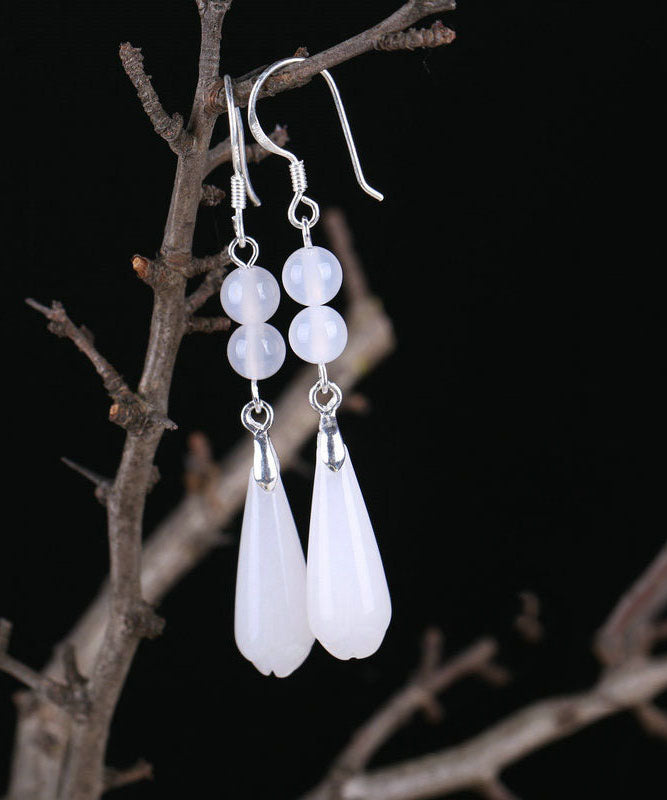 Chic Pink Sterling Silver Jade Sphericity Water Drop Drop Earrings