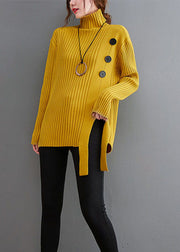 Chic Yellow Asymmetrical Patchwork Knit Sweaters Winter