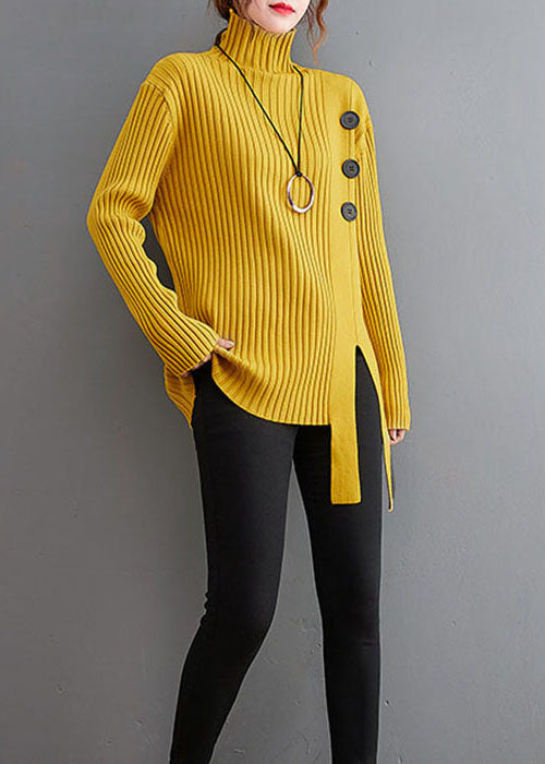 Chic Yellow Asymmetrical Patchwork Knit Sweaters Winter