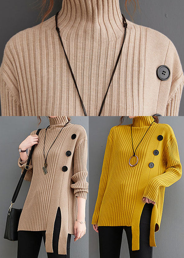 Chic Yellow Asymmetrical Patchwork Knit Sweaters Winter