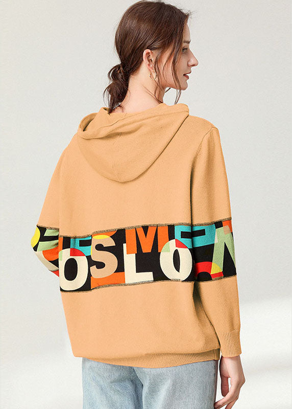 Chic Yellow Letter Patchwork Knit Loose Tops