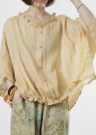 Chic Yellow Ruffled Button Fall Half Sleeve Top - bagstylebliss