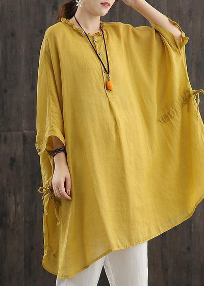 Chic Yellow Shirts O Neck Cinched Top - bagstylebliss