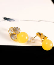 Chic Yellow Sterling Silver Overgild Beeswax Floral Stud Earrings