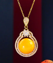 Chic Yellow Sterling Silver Zircon Beeswax Pendant Necklace