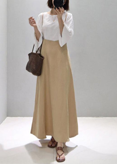 Chic beige cotton tunic dress Spaghetti Strap Plus Size summer Dress - bagstylebliss