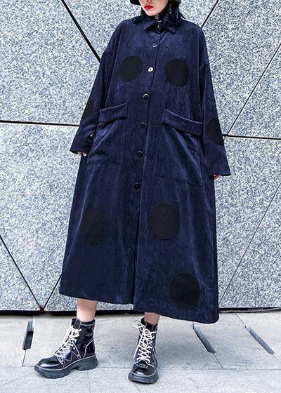 Chic big pockets Fine winter trench coat navy silhouette jackets - bagstylebliss