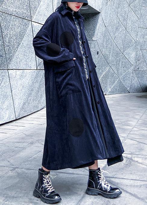 Chic big pockets Fine winter trench coat navy silhouette jackets - bagstylebliss