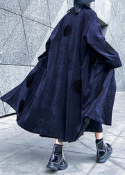 Chic big pockets Fine winter trench coat navy silhouette jackets - bagstylebliss