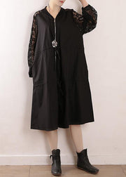 Chic black Plus Size trench coat Fabrics o neck zippered fall outwears - bagstylebliss