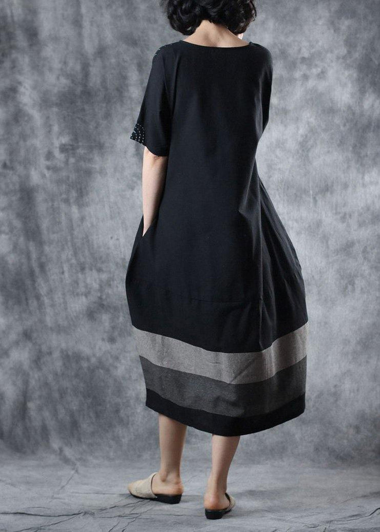 Chic black cotton dress patchwork long summer Dress - bagstylebliss