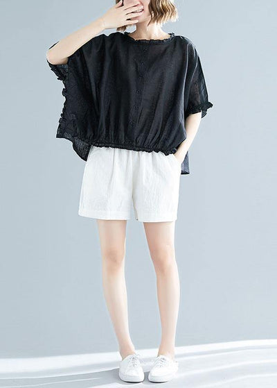 Chic black cotton tunic top ruffles tunic summer blouse - bagstylebliss