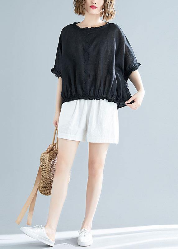 Chic black cotton tunic top ruffles tunic summer blouse - bagstylebliss