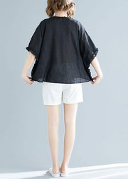 Chic black cotton tunic top ruffles tunic summer blouse - bagstylebliss