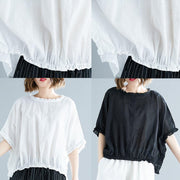 Chic black cotton tunic top ruffles tunic summer blouse - bagstylebliss